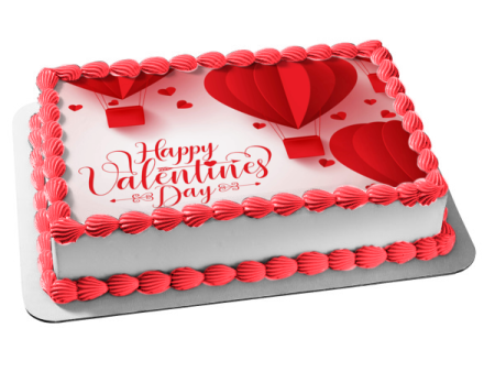 Happy Valentine s Day Heart Hot Air Balloons Edible Cake Topper Image ABPID53577 For Discount