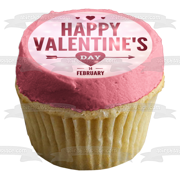 Happy Valentine s Day Pink Hearts February 14th Edible Cake Topper Image ABPID53579 For Sale