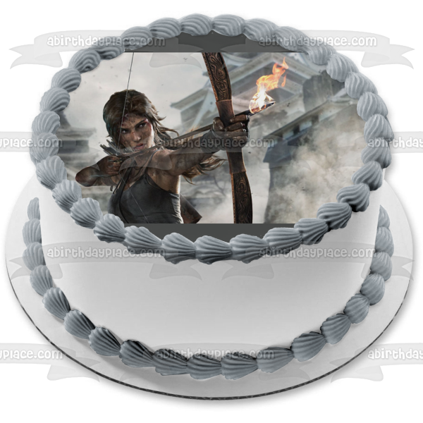 Laura Croft Shadow of the Tomb Raider with a Bow and Arrow Edible Cake Topper Image ABPID04042 Cheap