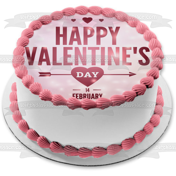 Happy Valentine s Day Pink Hearts February 14th Edible Cake Topper Image ABPID53579 For Sale