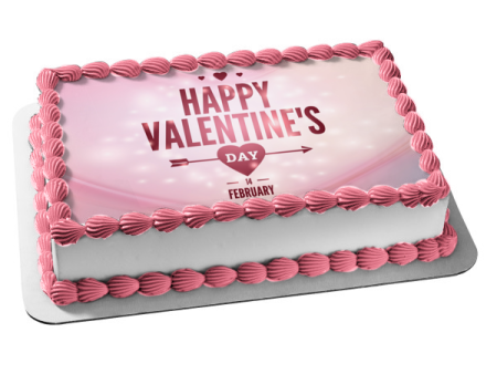 Happy Valentine s Day Pink Hearts February 14th Edible Cake Topper Image ABPID53579 For Sale