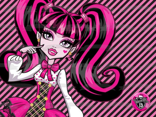 Laura Draculaura Monster High Pink Black Lines Edible Cake Topper Image ABPID04230 Fashion