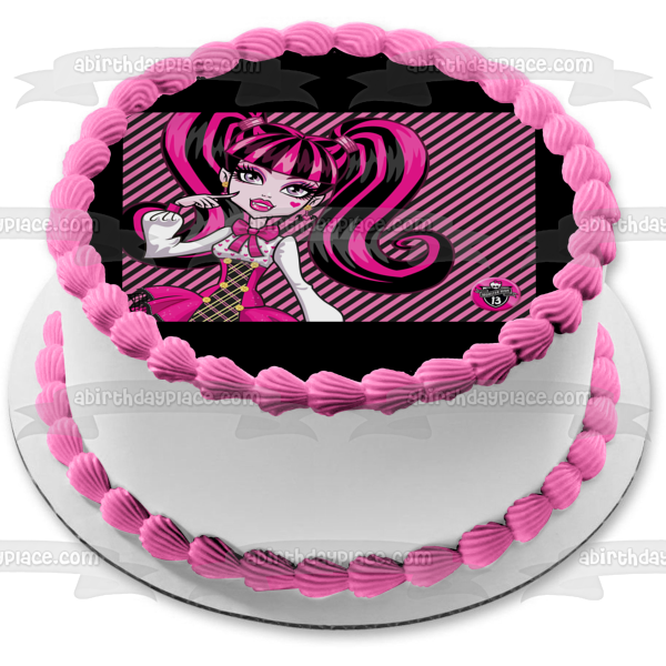 Laura Draculaura Monster High Pink Black Lines Edible Cake Topper Image ABPID04230 Fashion