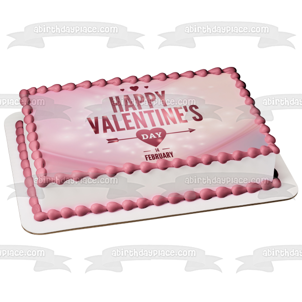 Happy Valentine s Day Pink Hearts February 14th Edible Cake Topper Image ABPID53579 For Sale