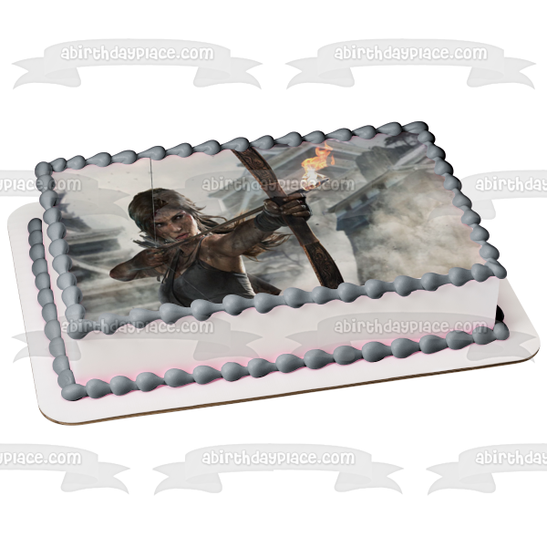 Laura Croft Shadow of the Tomb Raider with a Bow and Arrow Edible Cake Topper Image ABPID04042 Cheap