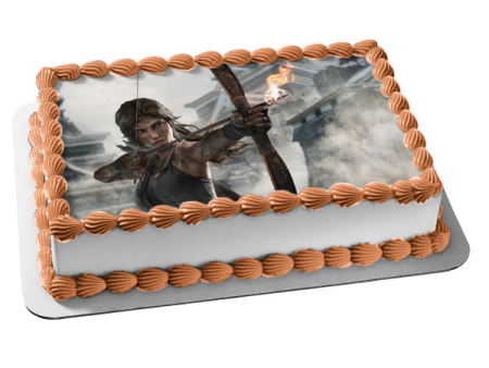 Laura Croft Shadow of the Tomb Raider with a Bow and Arrow Edible Cake Topper Image ABPID04042 Cheap