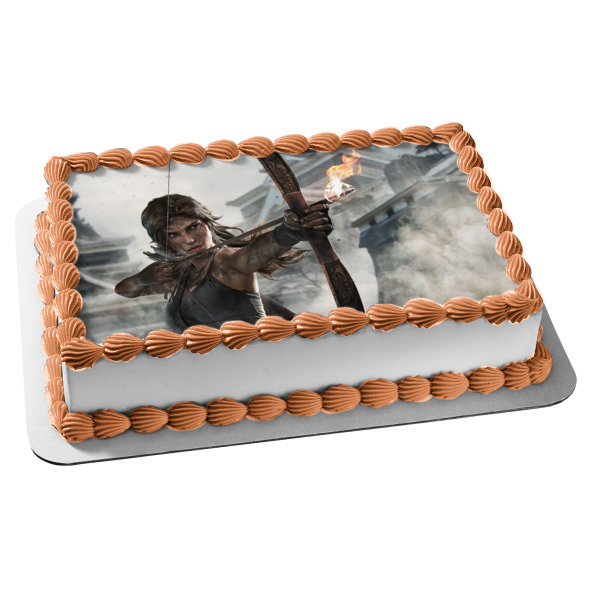 Laura Croft Shadow of the Tomb Raider with a Bow and Arrow Edible Cake Topper Image ABPID04042 Cheap