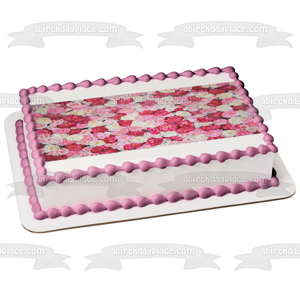 Roses Pattern White Pink and Red Edible Cake Topper Image ABPID01925 on Sale