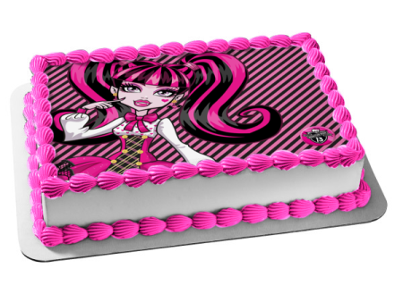 Laura Draculaura Monster High Pink Black Lines Edible Cake Topper Image ABPID04230 Fashion