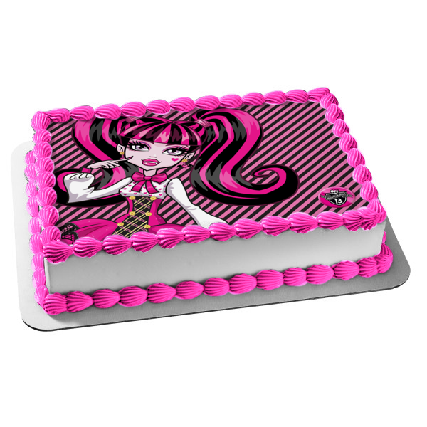 Laura Draculaura Monster High Pink Black Lines Edible Cake Topper Image ABPID04230 Fashion