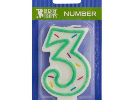 3 Green Sprinkle Numeral Candles Discount